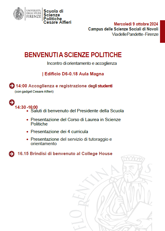 programma Benvenuti a Scienze Politiche